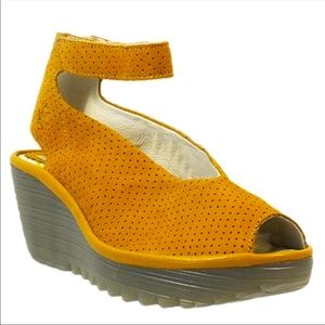 Fly London Honey Yala Perforated wedge sandals